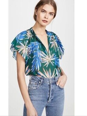 Birds‎ of Paradis Trovata Brett Bohemian Short Sleeve Blouse top sz MEDIUM